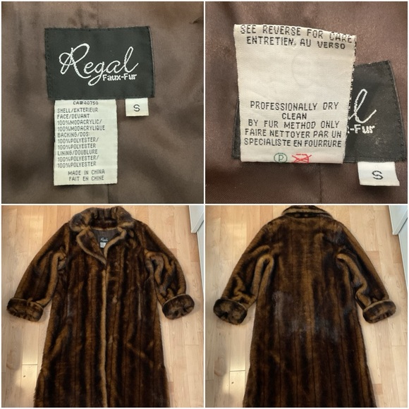 Regal Faux-Fur Vintage Long Brown Coat Size S-L - Picture 15 of 16